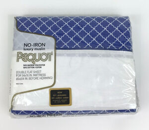 Vintage Pequot No-Iron Luxury Muslin Double Flat Sheet - Huntsman (Blue) Pattern